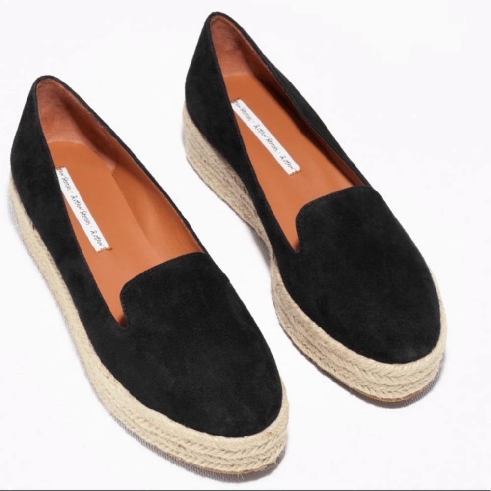 & Other Stories Genuine Leather Black Platform Slip On Espadrille Flats